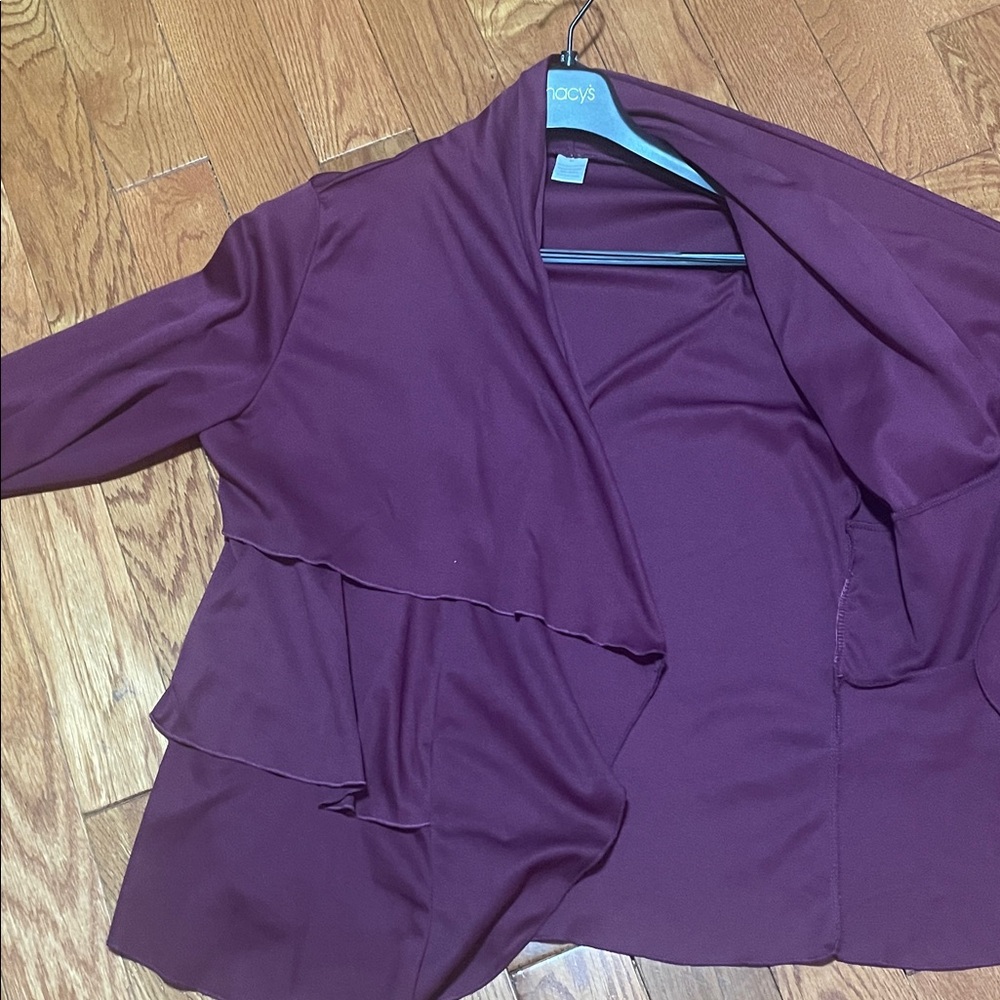 Macy's Draped Ruffle-Front Cardi in Deep Wine - Picture 4 of 6